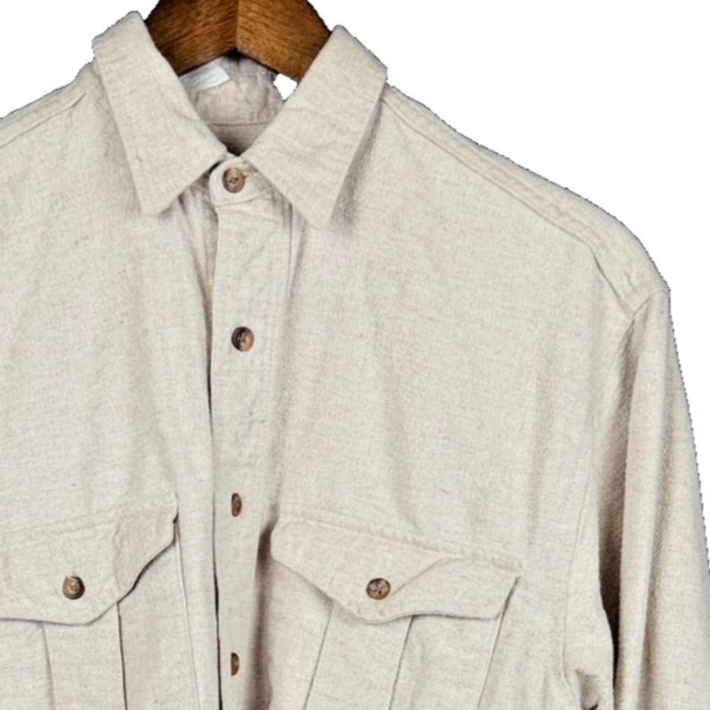 Eddie Bauer Vintage Flannel Button Up Shirt Mens Small Petite Beige Cotton Heavy